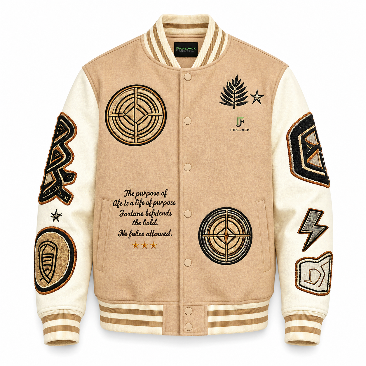 Varsity Style Jacket with Leather Sleeves | Varsity Jacket Lettering