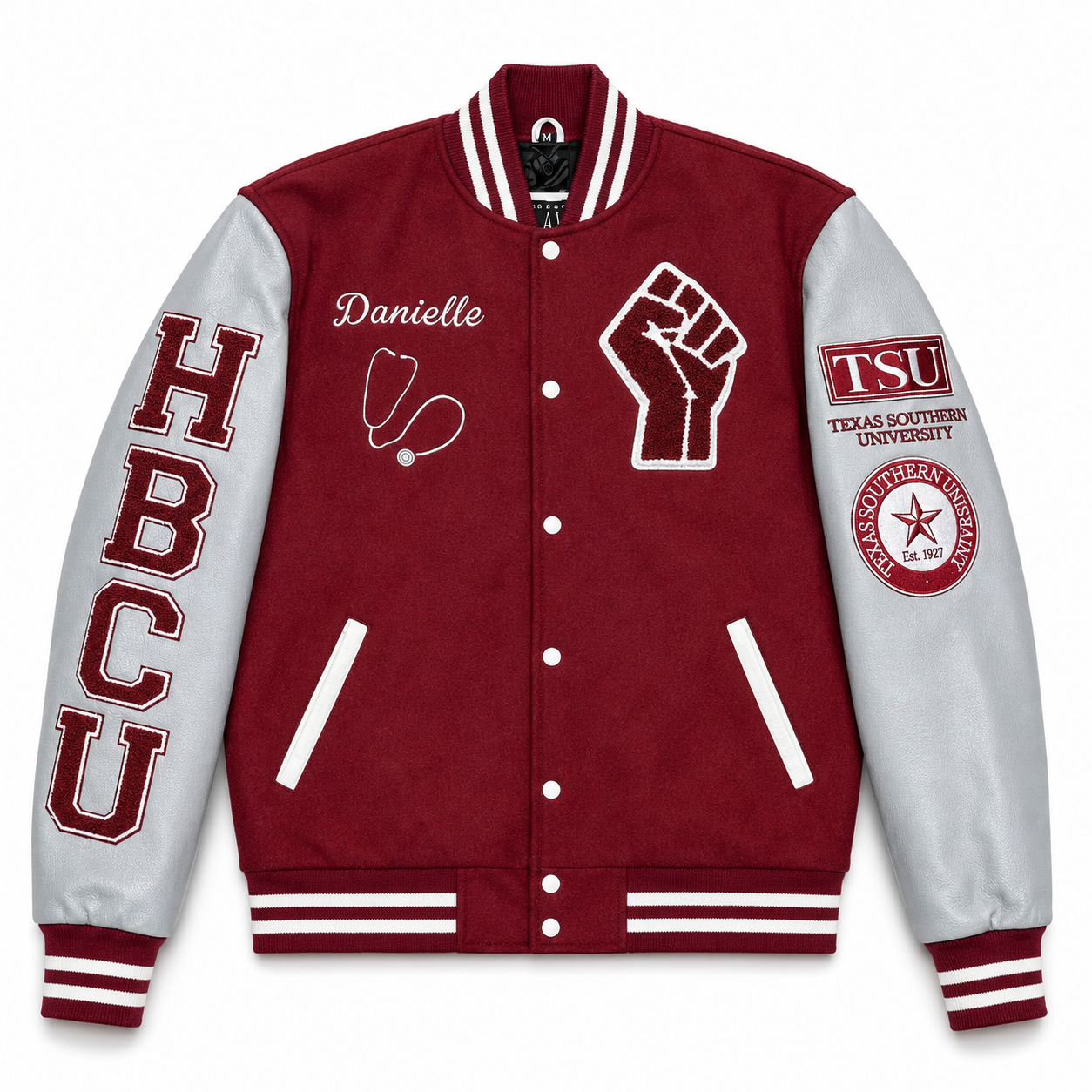 Varsity Style Jacket with Leather Sleeves | Varsity Jacket Lettering
