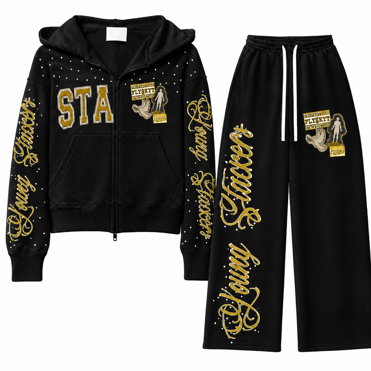 Zip Up Tracksuit Design | Custom Wide Leg Jogger Set
