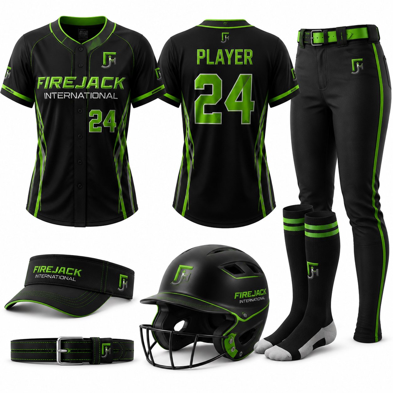 Softball Team Uniforms | Black Green Button-Front Set