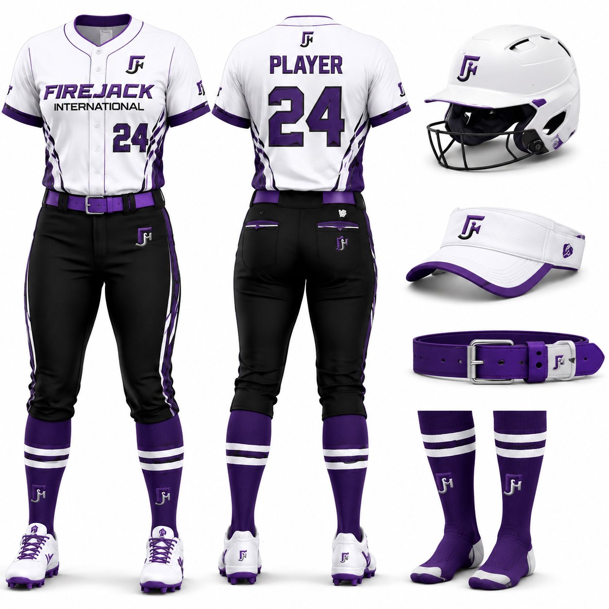 Fastpitch Softball Uniforms | White Purple Team Set