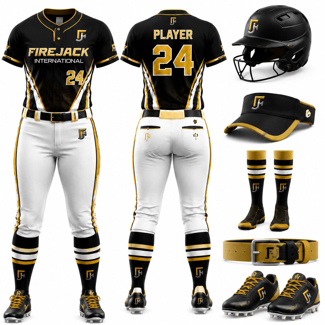 Customizable Softball Uniforms | Black Gold Henley Set