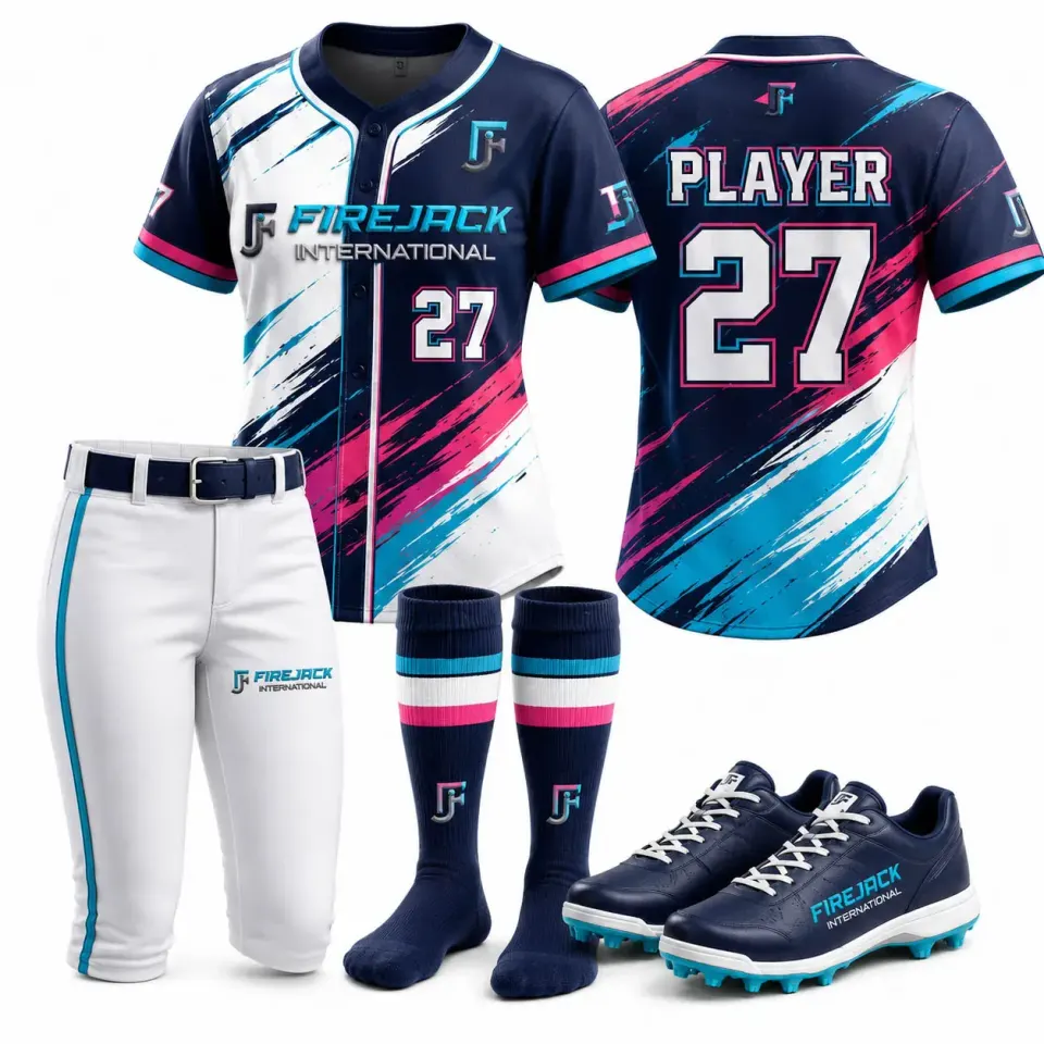 Custom Girls Softball Uniforms | Navy Pink Team Kit