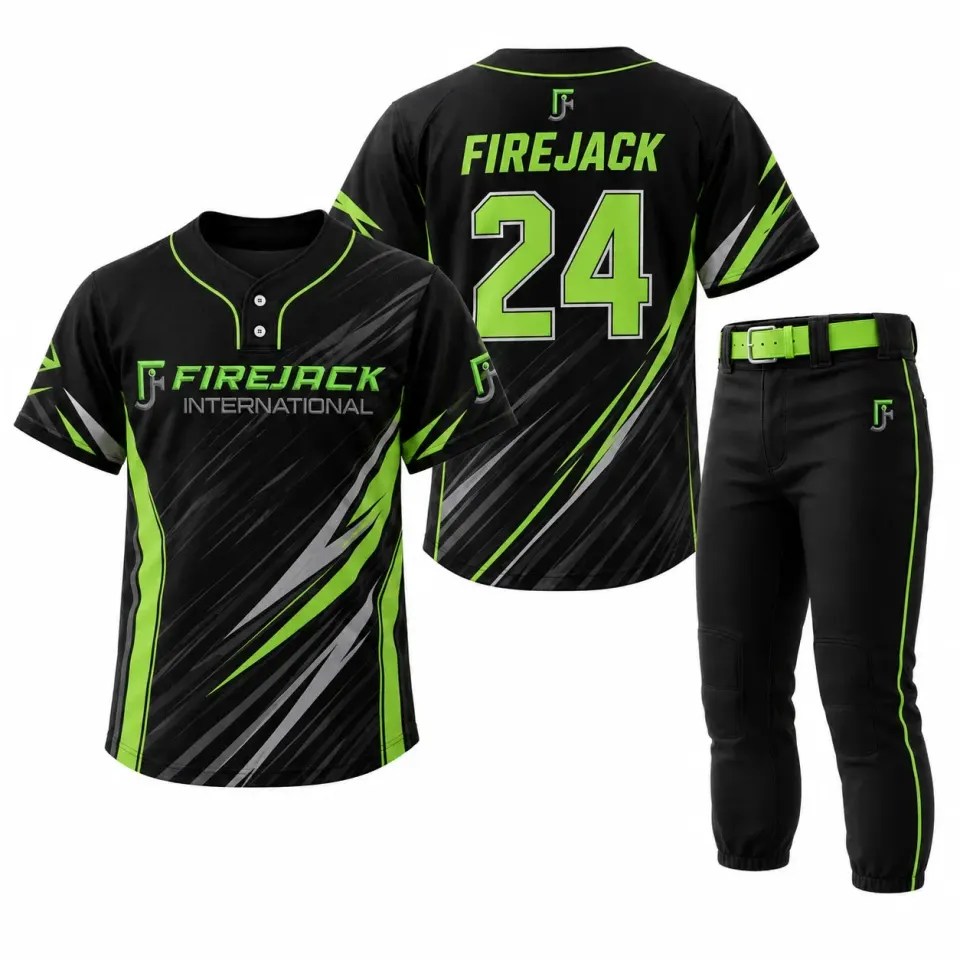Softball Uniform Sets | Black Green Youth Henley
