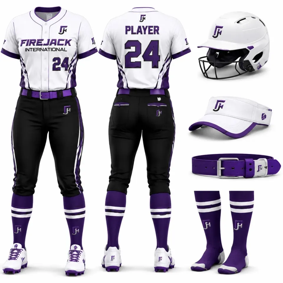Fastpitch Softball Uniforms | White Purple Team Set