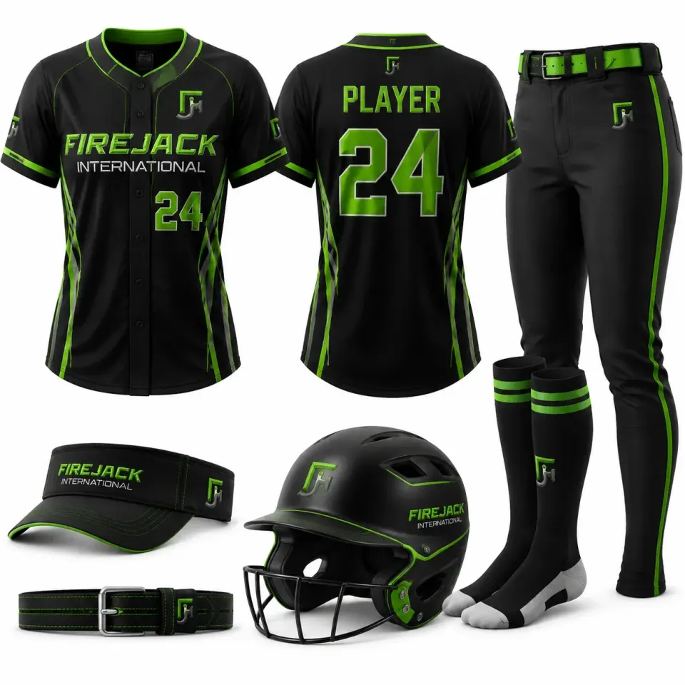 Softball Team Uniforms | Black Green Button-Front Set