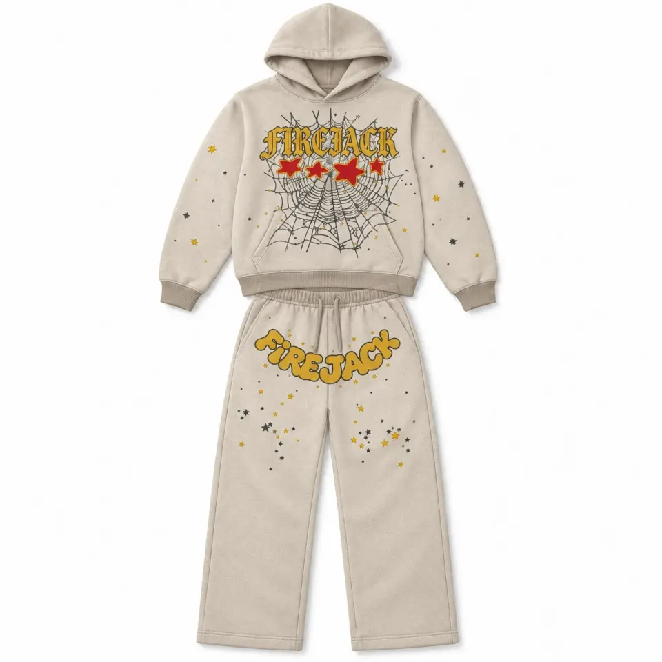 Beige Spider Web Tracksuit | Custom Design Tracksuits