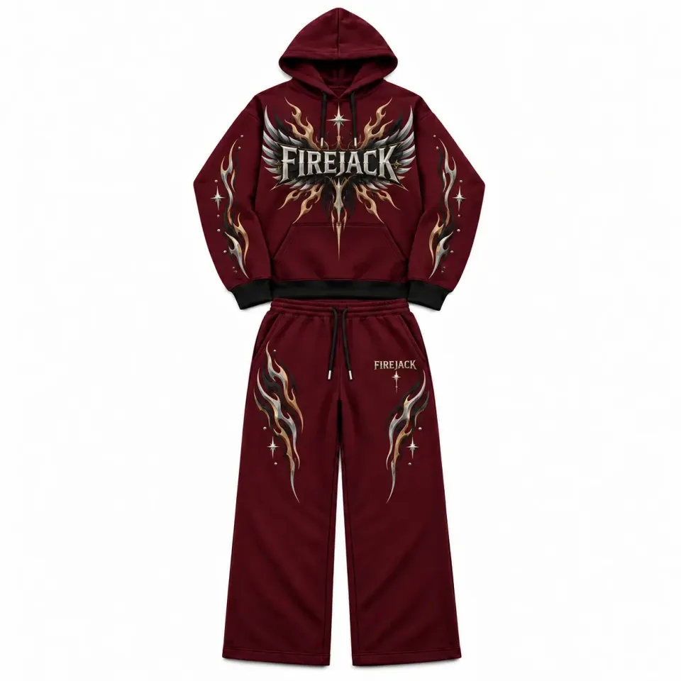 Burgundy Winged Flame Graphic Sweatsuit | Unisex Set
