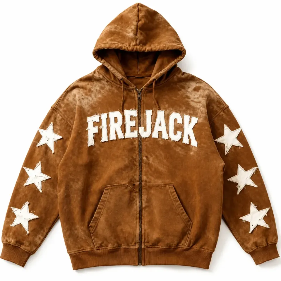Acid Wash Zip Up Hoodie | Custom Star Graphic Hoodies