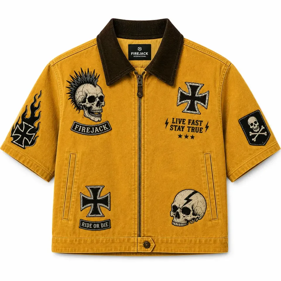 Custom Biker Jackets | Mustard Mohawk Skull Design