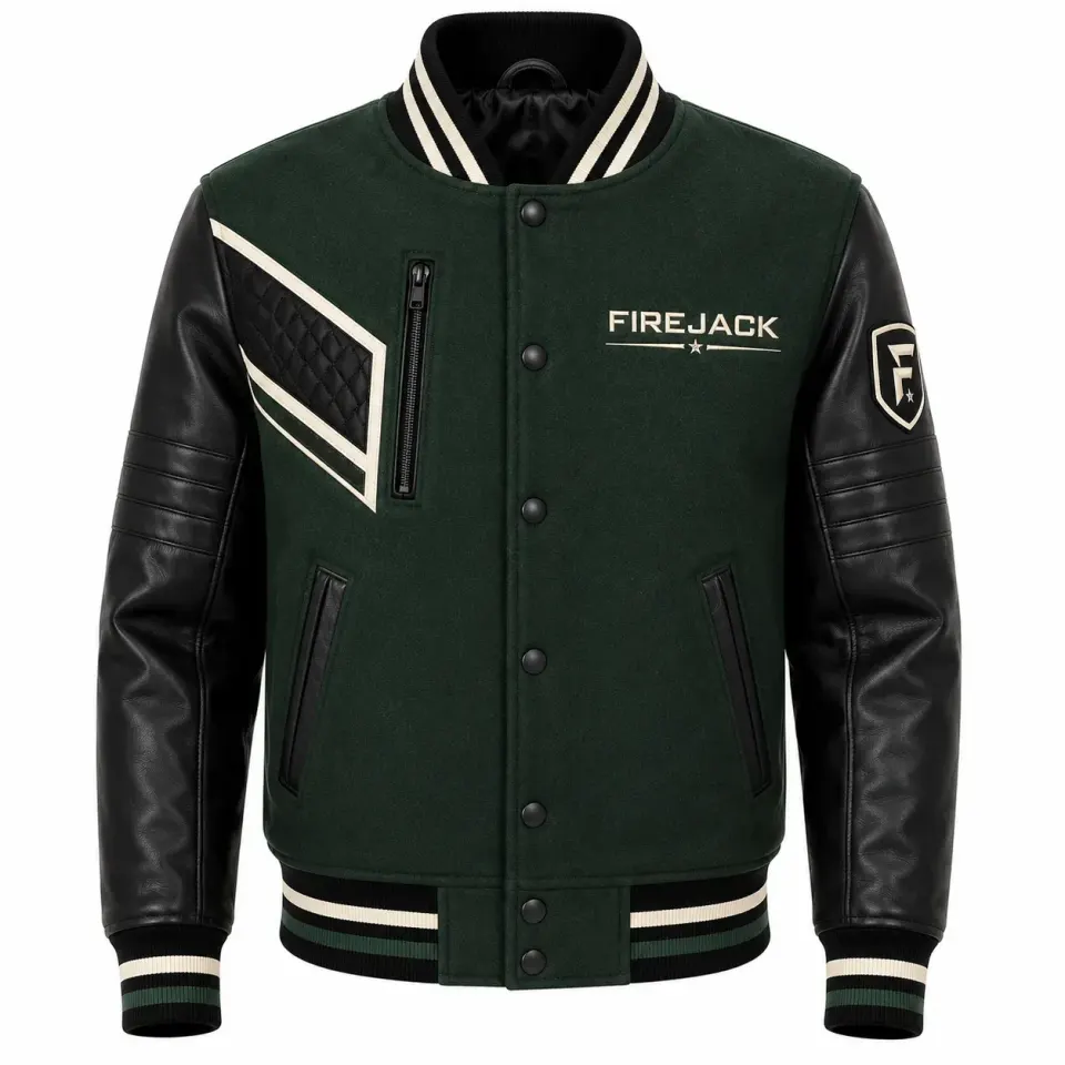Forest Green Varsity Jacket – Leather Sleeves | Firejack