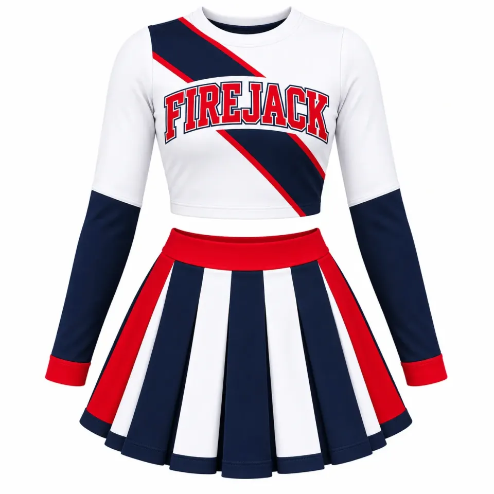Custom College Cheer Uniforms | White, Navy & Red