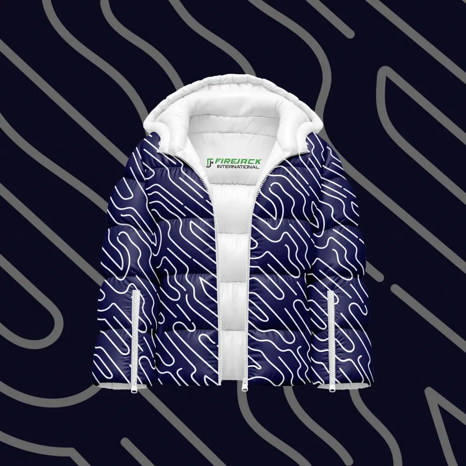 Custom Puffer Jackets | Navy White Contour Print