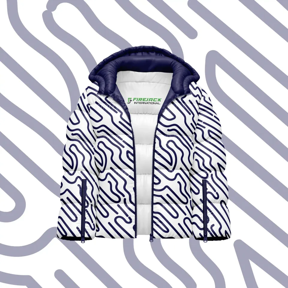 Custom Zip Up Jacket | White Navy Contour Puffer