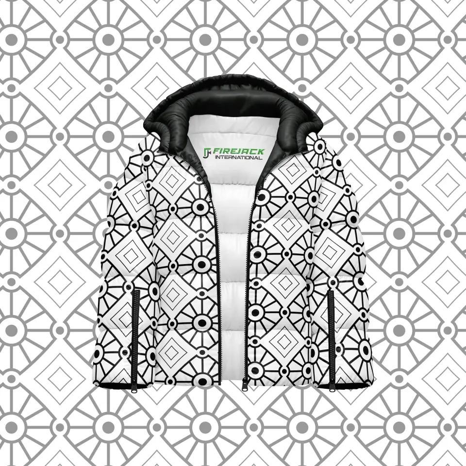 Custom Puffy Jacket | Black White Mosaic Print