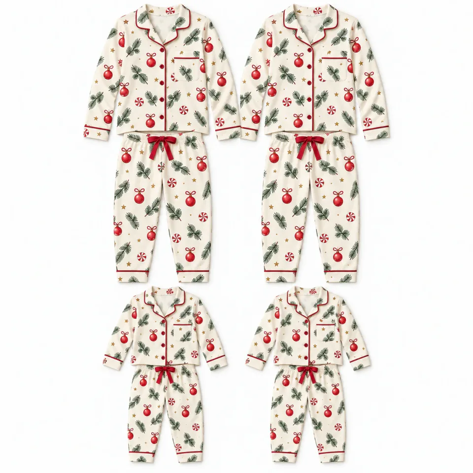 Ivory Christmas Button Up Pajamas | Custom Family Sets