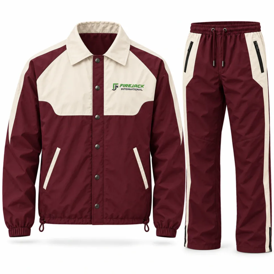 Custom Snap Front Windbreaker Set | Burgundy & Cream