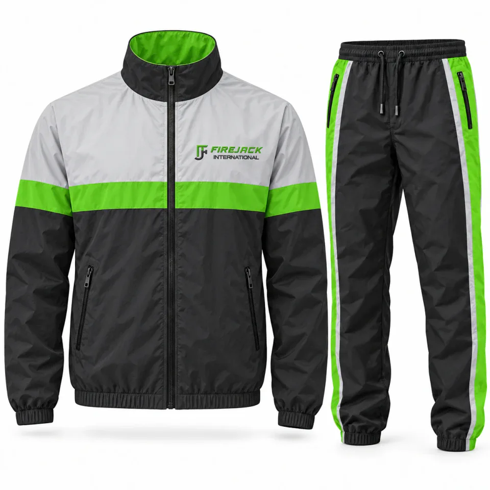 Custom Stand Collar 2 Piece Windbreaker Set | Black & Green