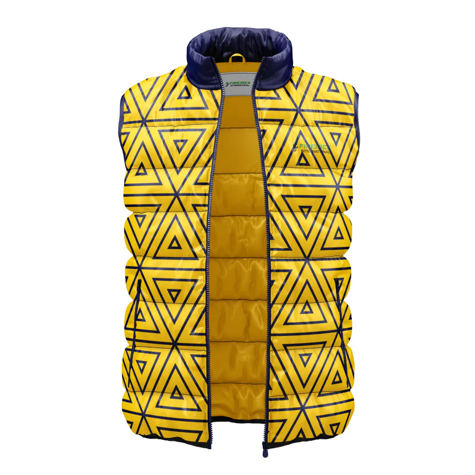 Custom Puffy Vests | Yellow & Navy Triangle Print