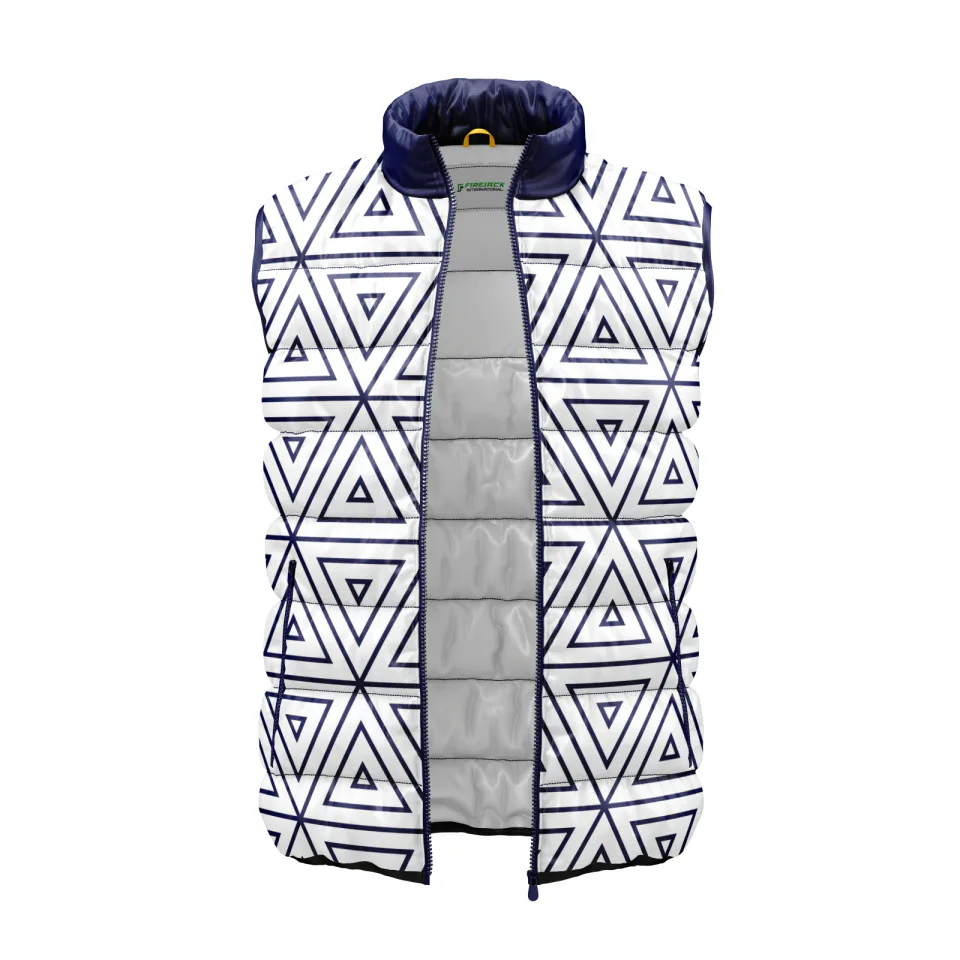 Custom Puffer Vest | White & Navy Triangle Print