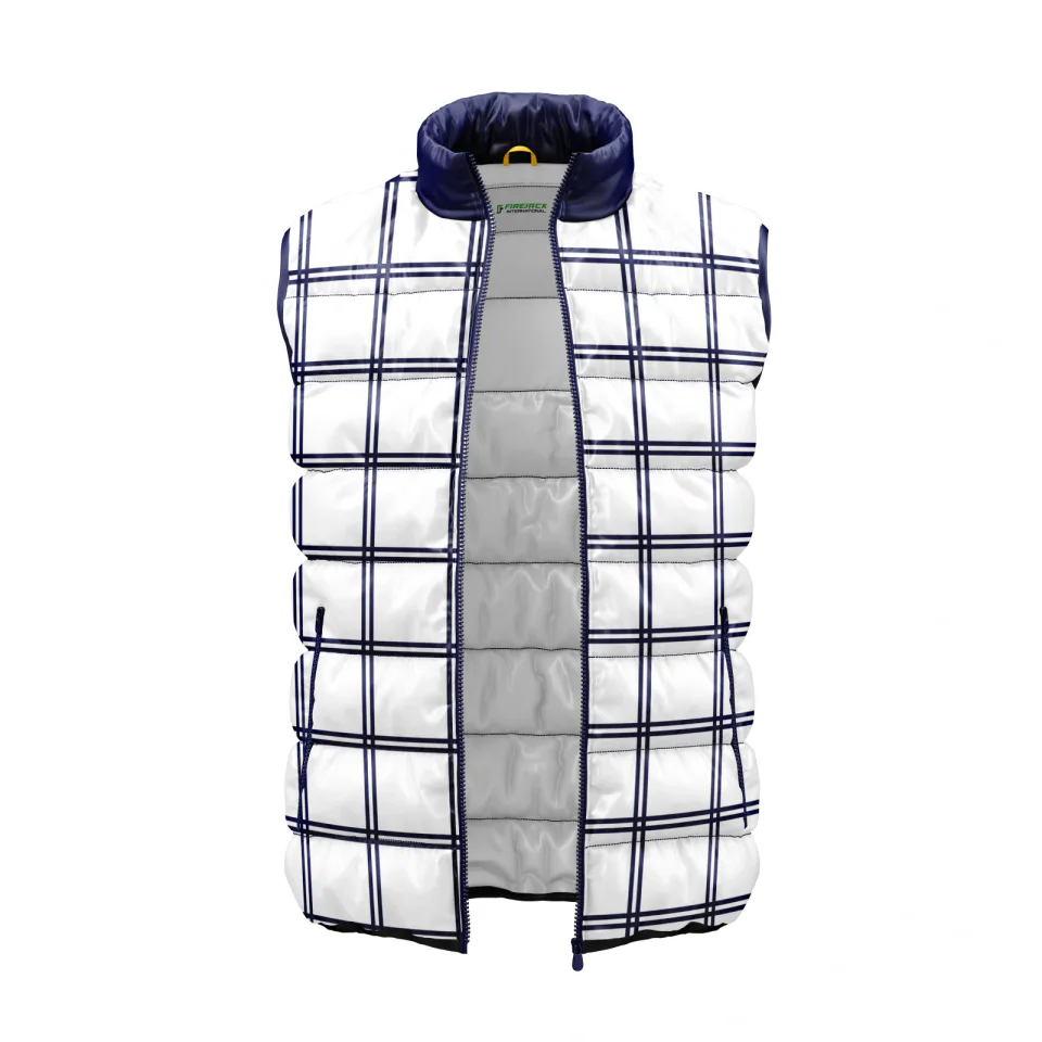 Custom Puffer Gilet Vest | White & Navy Windowpane Check