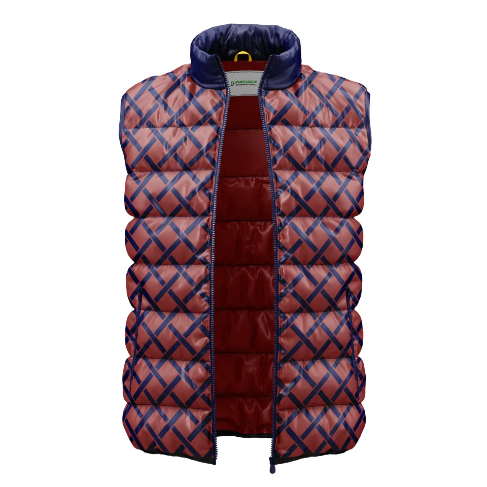 Custom Colored Puffer Vest | Coral Pink Navy Diagonal Print