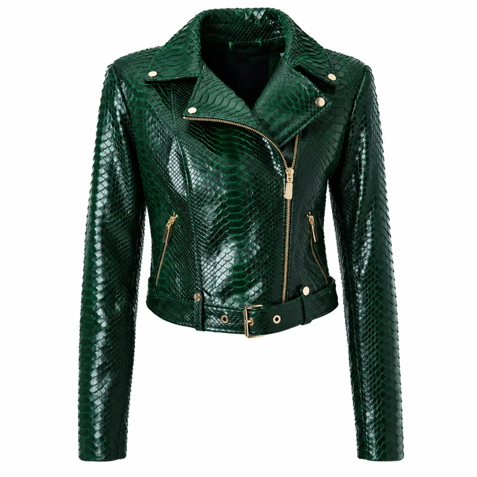 Custom Snakeskin Jacket | Emerald Green Women's Biker