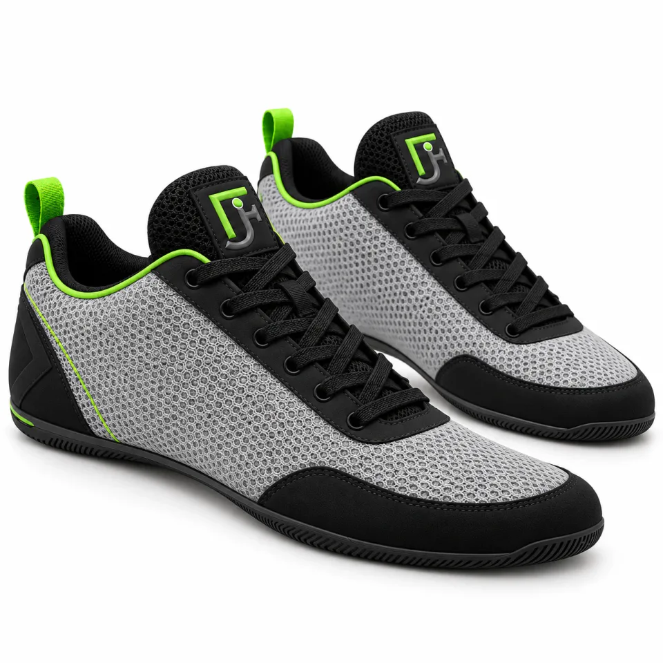 Custom Low Top Boxing Shoes | Grey Black & Green