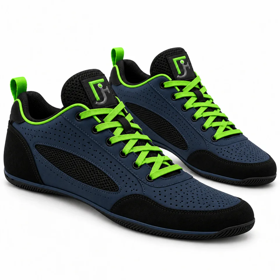 Custom Made Boxing Shoes | Navy Blue & Green Low Top